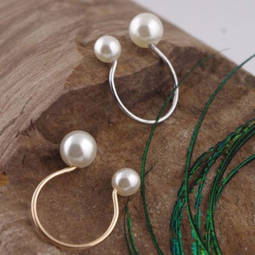 Nhẫn hở mạ vàng đính đá ngọc trai nhân tạo thời trang