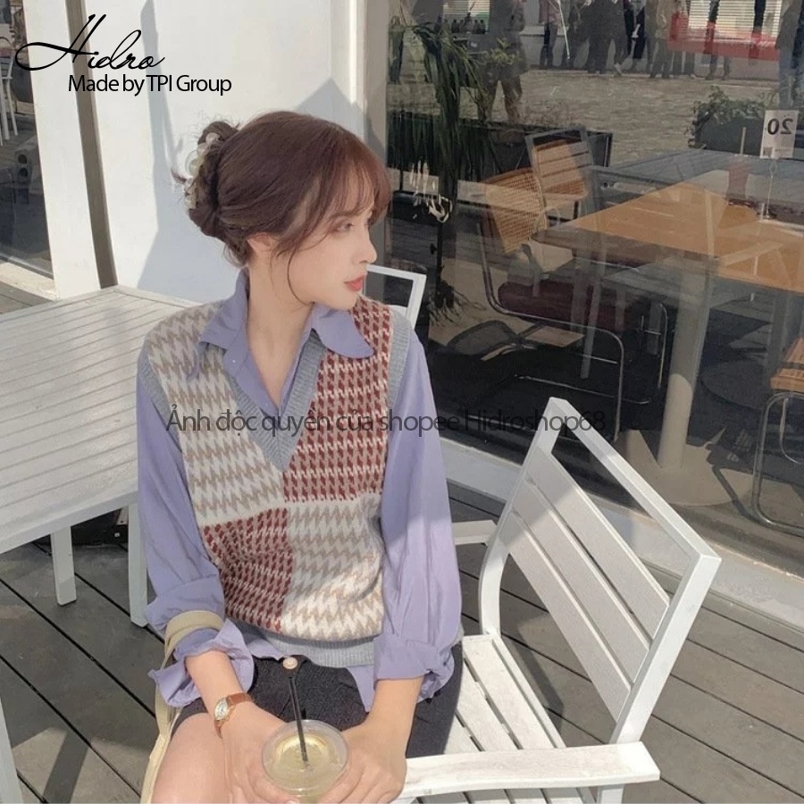 Áo Gile Len Cổ V Chất Dày Dặn Nhiều Màu Vintage Phong Cách Hàn Quốc | BigBuy360 - bigbuy360.vn