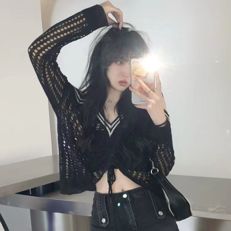 Áo Dệt Kim Trễ Vai Dáng Rộng Cổ Chữ V Thời Trang Cho Nữ