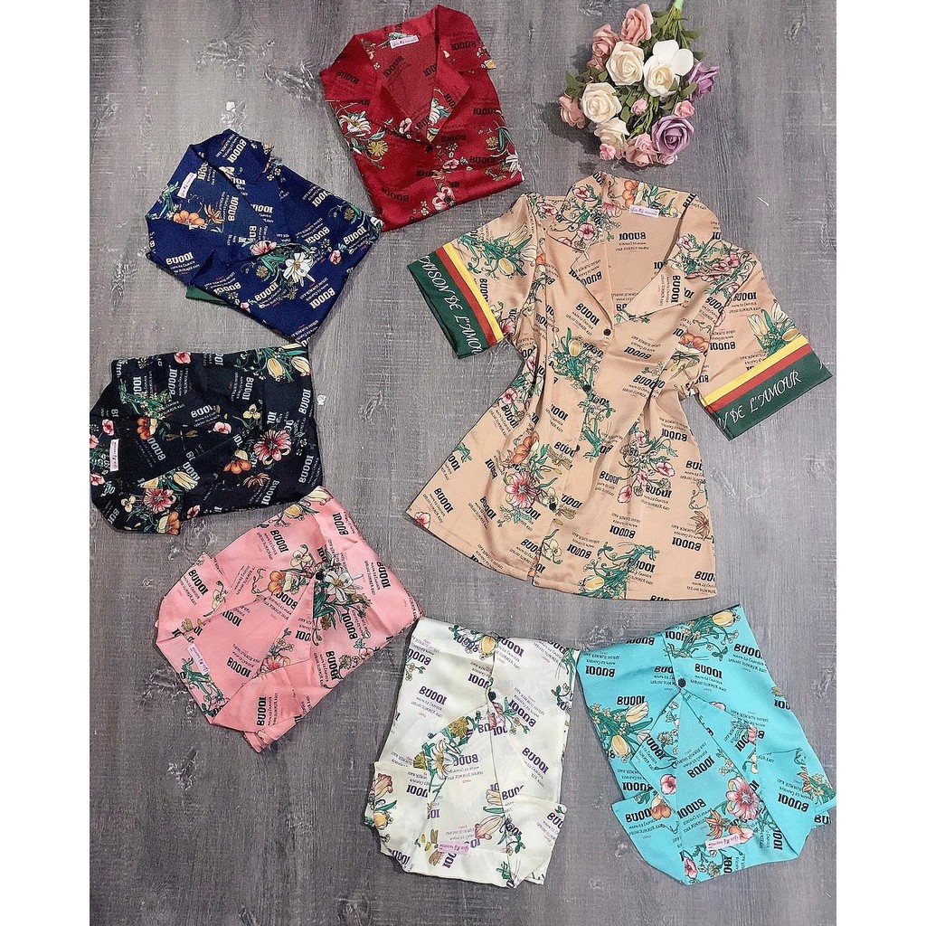 PIJAMA SATIN PHỐI TAY ( tay ngắn quần dài)