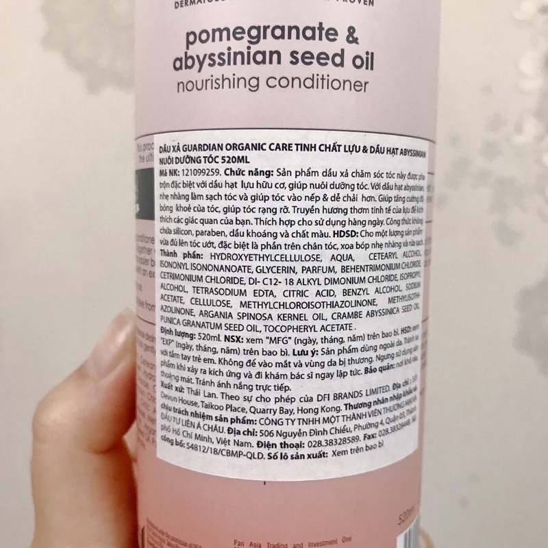 Dầu Xả Guardian Organic Care Pomegranate & Abyssinian Seed Oil Nourishing Conditioner - Lựu & Dầu Hạt Abyssinian 520ml
