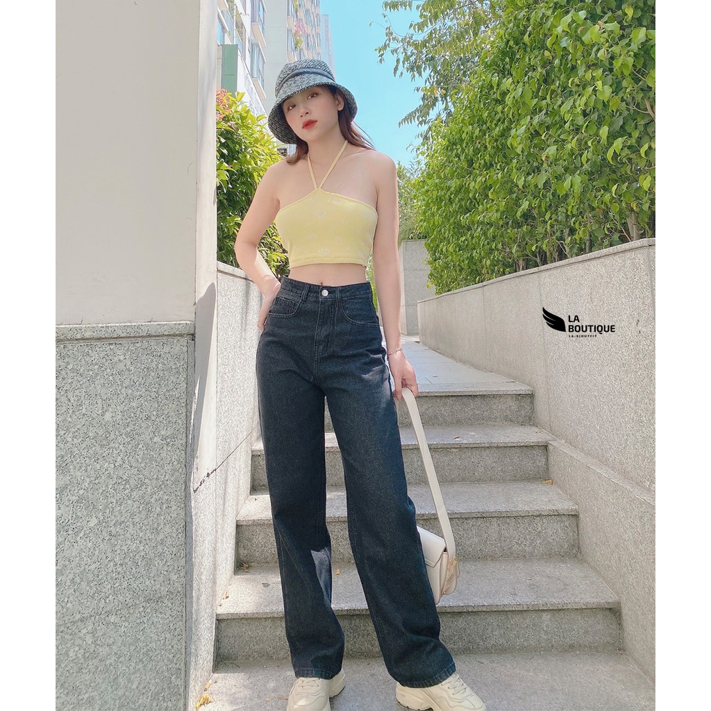 Áo Croptop Nữ Cổ Yếm Cột Dây Hoa Nhí FreesizeThun Gân LA BOUTIQUE LA11 | BigBuy360 - bigbuy360.vn