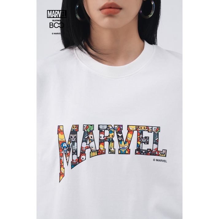 Áo Thun Dài Tay BOO Unisex Dáng Rộng Vải Cotton In Logo Chibi Marvel BZL