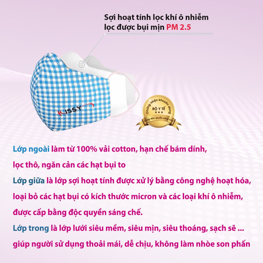 Khẩu trang Kissy cao cấp 100% chính hãng - Size L- Kẻ sọc hình tứ giác | BigBuy360 - bigbuy360.vn