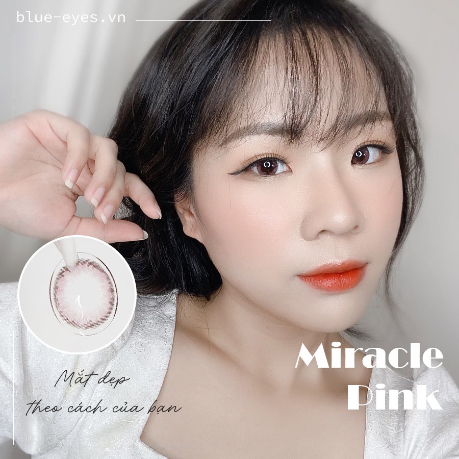 &lt;NEW ARRIVAL&gt; Kính áp tròng Hàn Quốc Blue Eyes - MIRACLE PINK - Lens màu hồng viền xám - lens nội địa Hàn Quốc