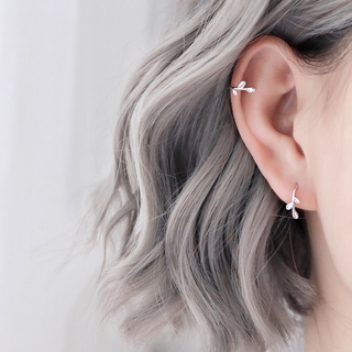 Bông tai lá cổ điển S925 Nhật Bản và thủy triều nam nữ Bông tai zircon cá tính trang sức tai