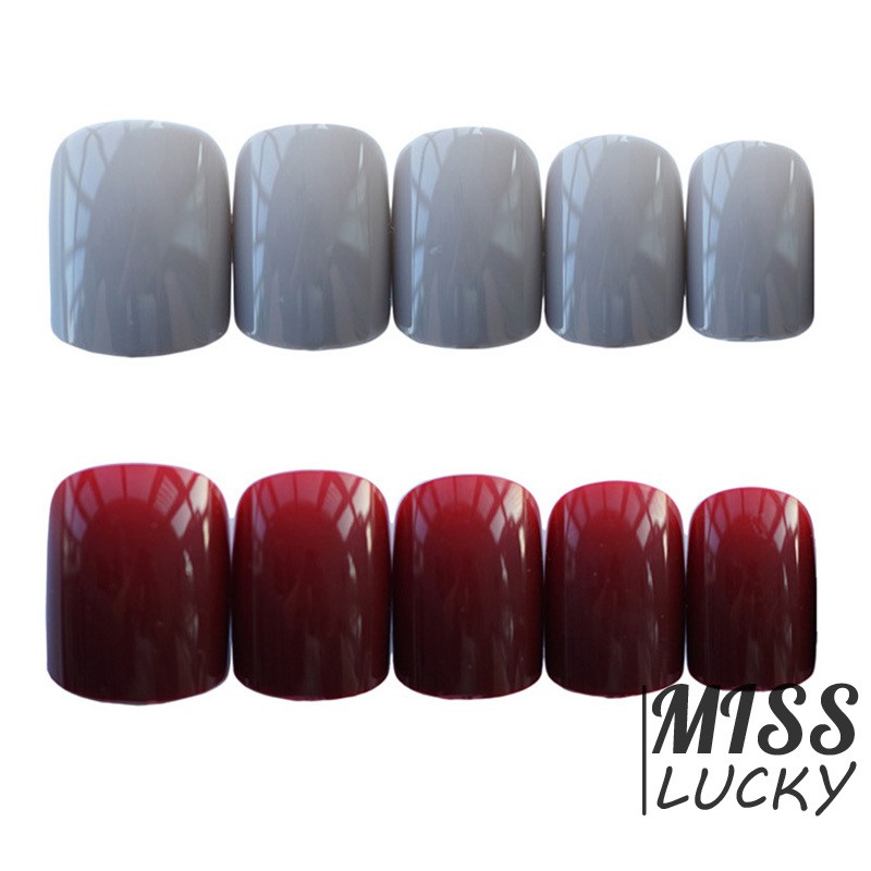 Bộ 24 móng tay giả màu đỏ xám cổ điển dành cho nữ