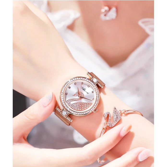 Đồng hồ nữ dây kim loại Aborni Swan