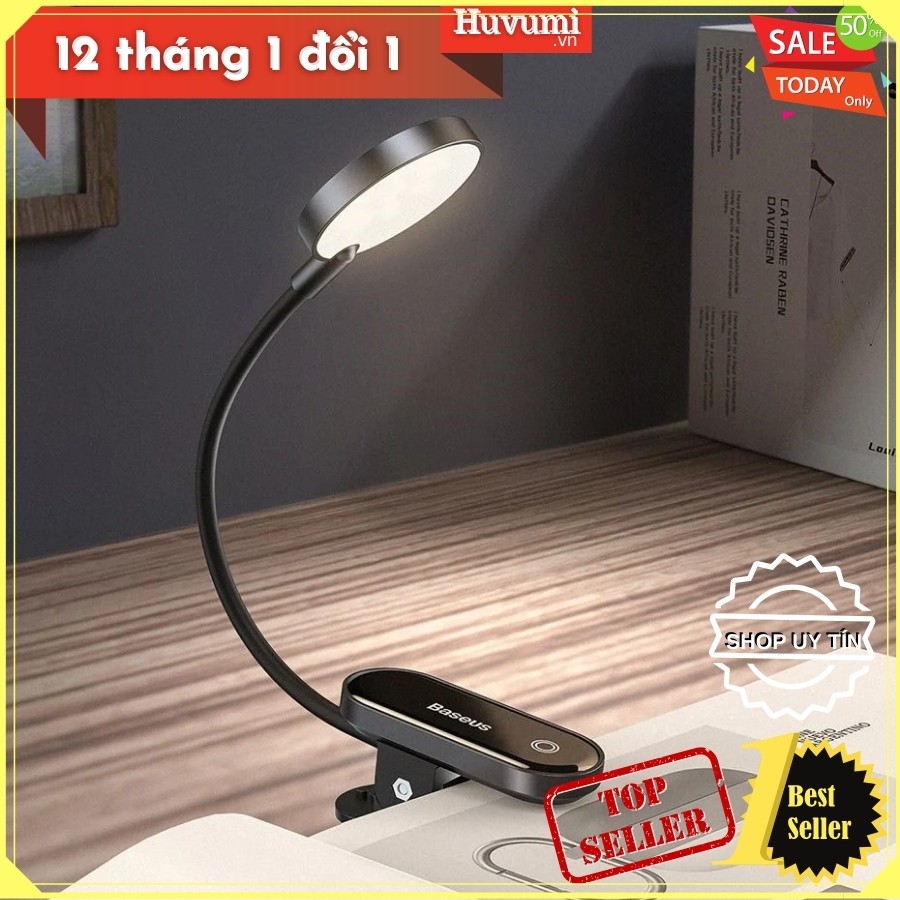 [Chính Hãng  - Sẵn] Đèn đọc sách mini 3 mức sáng, chân kẹp + pin sạc 350mAh 24h Baseus-New 100%