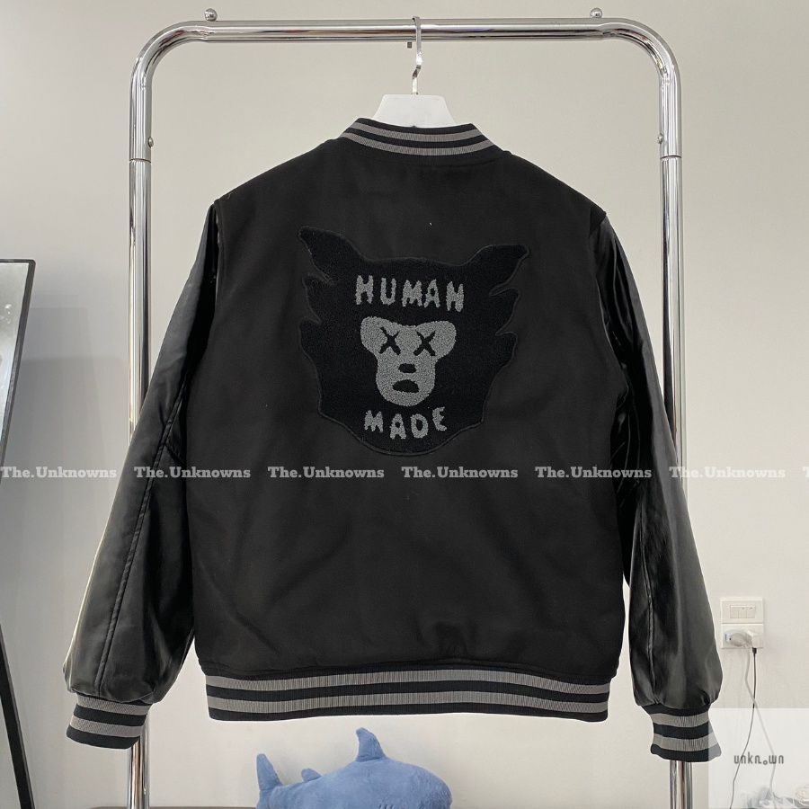 [Mirror Quality]-Áo Khoác Bomber H.UMAN MADE X Kaws BLACK,Áo Varsity Jacket cao cấp full túi tag