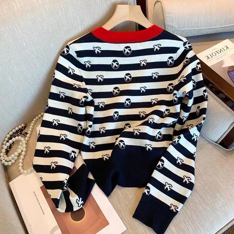 Áo Khoác Cardigan Dệt Kim Họa Tiết Kẻ Sọc Thời Trang Mùa Thu Mới Cho Nữ