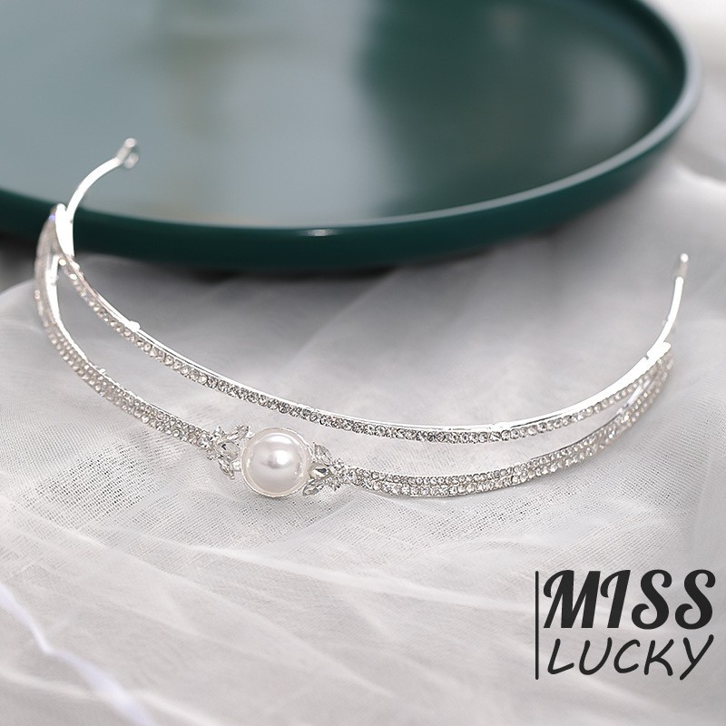 Băng đô nửa vòng tròn đính đá &amp; ngọc trai đơn giản mới 2021