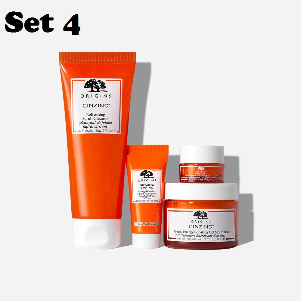 HOT - Fullset  Bộ dưỡng sáng da ORIGINS GinZing™ Brighten, Energize &amp; Hydrate Set