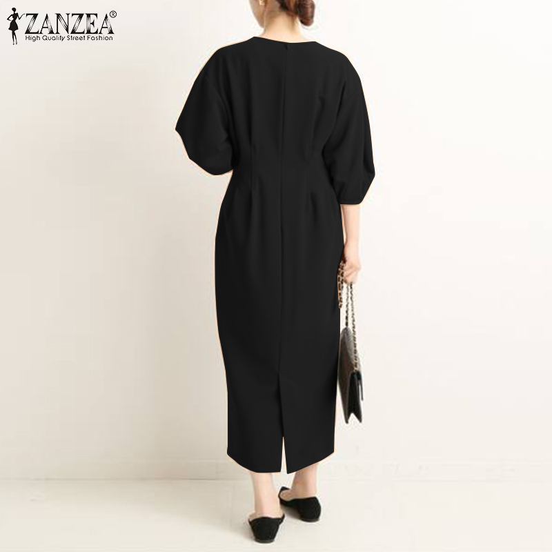 Đầm Maxi ZANZEA Tay Phồng Phong Cách Cổ Điển Thanh Lịch Thời Trang Nữ