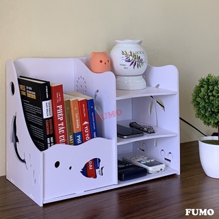 Kệ sách để bàn kệ gỗ mini giá sách để văn phòng bàn học hoạ tiết cá heo FUMO SP016