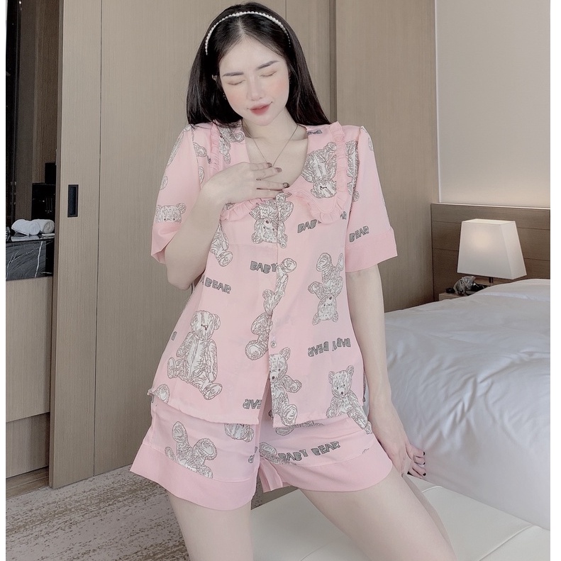 Mẫu mới đồ bộ nữ pijama mặc nhà dễ thương lụa ngủ áo cộc quần đùi cao cấp JUSOKA
