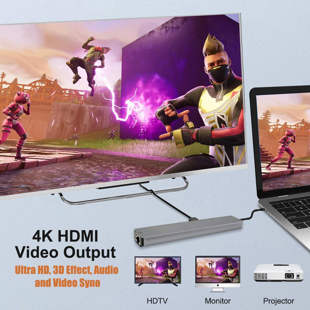 Hub Usb Type-c 8 cổng cho Macbook, Samsung Dex - xuất HDMI, Ethernet, TF, SD, USB 3.0