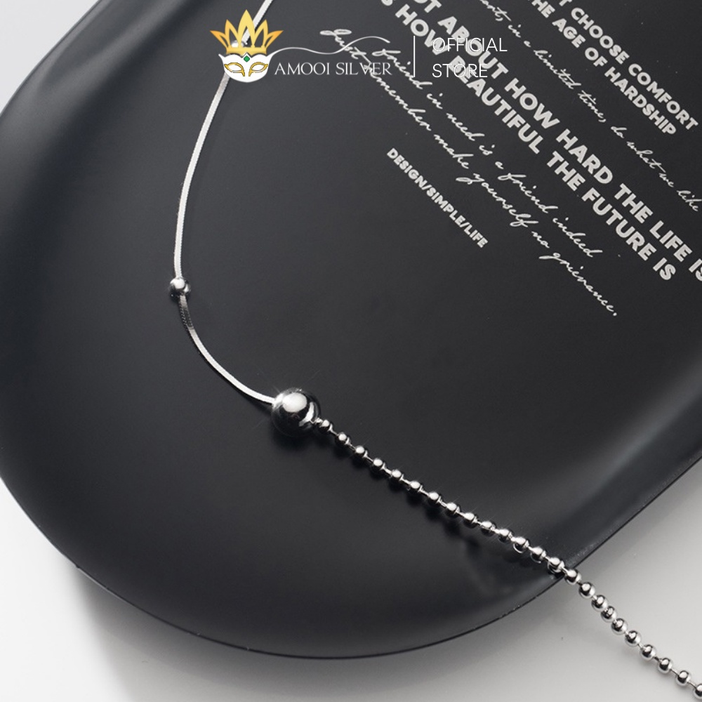 Vòng Cổ Choker Bạc Cao Cấp S925 Mẫu 1 Viên Bi 2 Loại Dây - Amooi Silver AD68