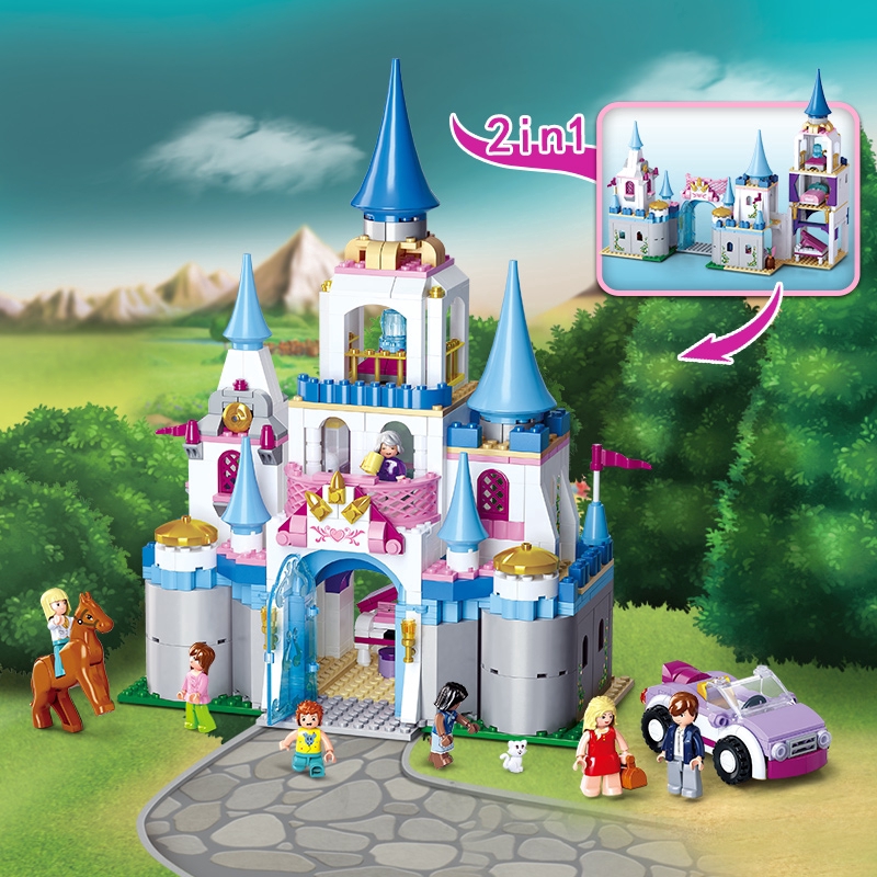 Compatible with Lego Sluban Pink Dream Dolphin Bay Swimming Beach Shop Sapphire Castle Villa Yacht Girl Assembled Building Blocks Toy 0600