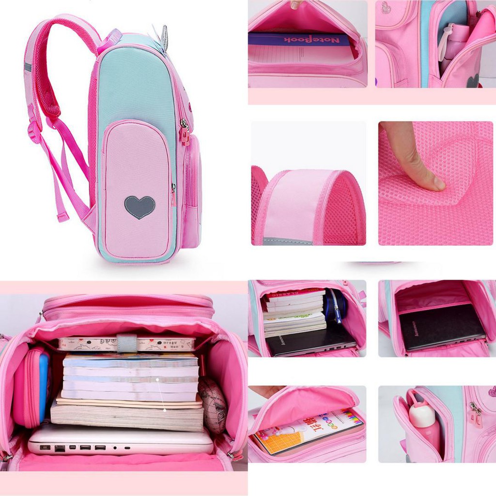 Balo học sinh cho bé gái đi học, chống gù lưng, siêu nhẹ. hình unicorn cute ngộ nghĩnh, có phản quang - Lado shop