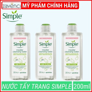Nước tẩy trang Simple Kind to Skin Micellar Cleansing Water Làm Sạch Da Sâu Dùng Được Cho Da Nhạy Cảm (200ml)