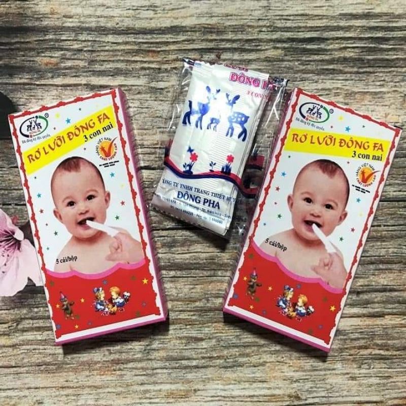 1 hộp rơ lưỡi em bé Đông Fa 3 con nai (hộp 5 cái)- tưa lưỡi cho em bé sơ sinh