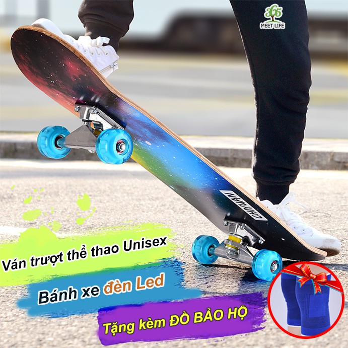 Ván trượt thể thao Ván trượt skateboard cao cấp gỗ phong ép 7 lớp mặt nhám có đèn led phát sáng