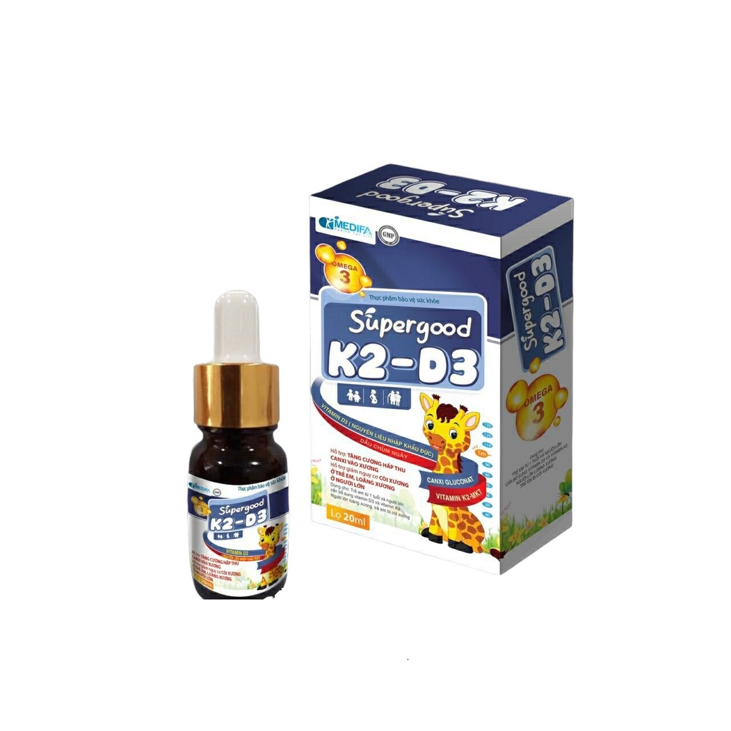 Supergood K2 d3 omega 3 giúp xương chắc khỏe, bổ não cho bé Lọ 20ml