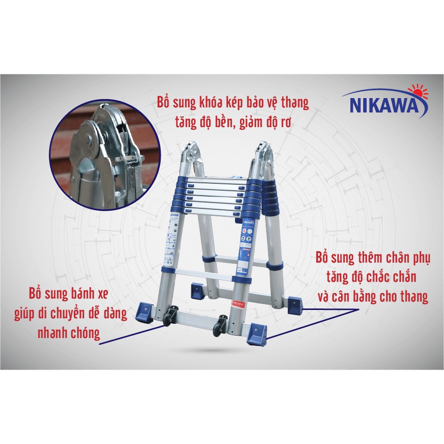 [CHÍNH HÃNG] Thang rút chữ a Nikawa NK-50AI-Pri (2,5m-5m) - Bảo hành 18 tháng