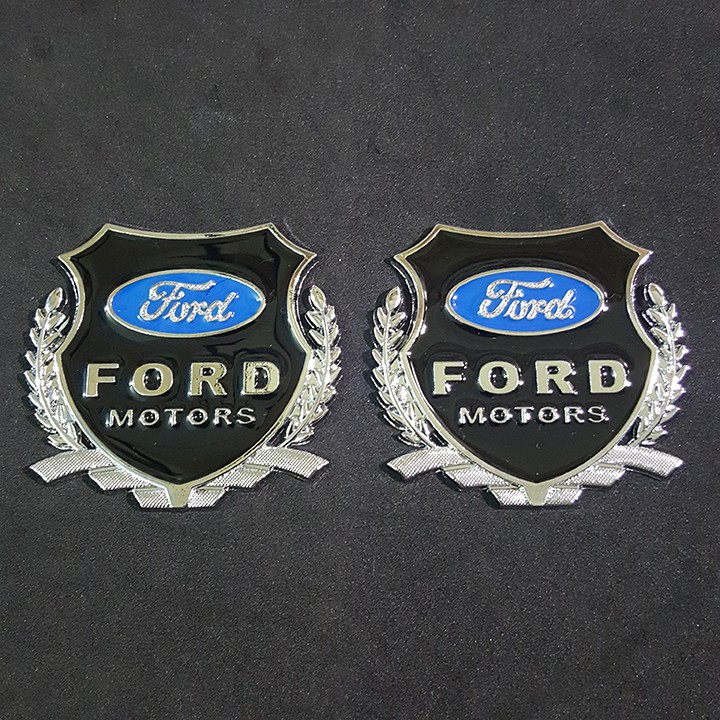 Bộ 2 miếng dán logo kim loại chữ FORD bông lúa - logo bông lúa trang trí ô tô xe máy