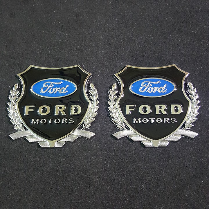 Bộ 2 miếng dán logo kim loại chữ FORD bông lúa - logo bông lúa trang trí