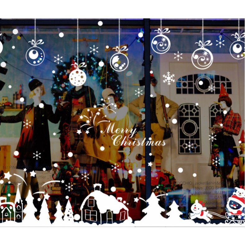 Decal Trang Trí Noel - Rèm quả pha lê cùng rừng thông trắng