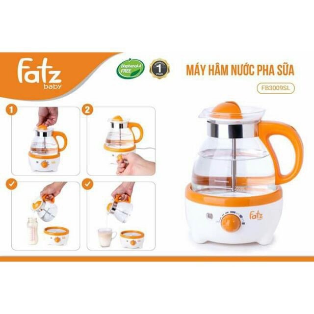 Bảo HÀNH 1 Đổi 1 Trong 12 Tháng - Máy Hâm Nước Pha Sữa 600ml Có Đồng Hồ Đo Nhiệt Độ Fatzbaby FB3009SL - Giá siêu ưu đãi