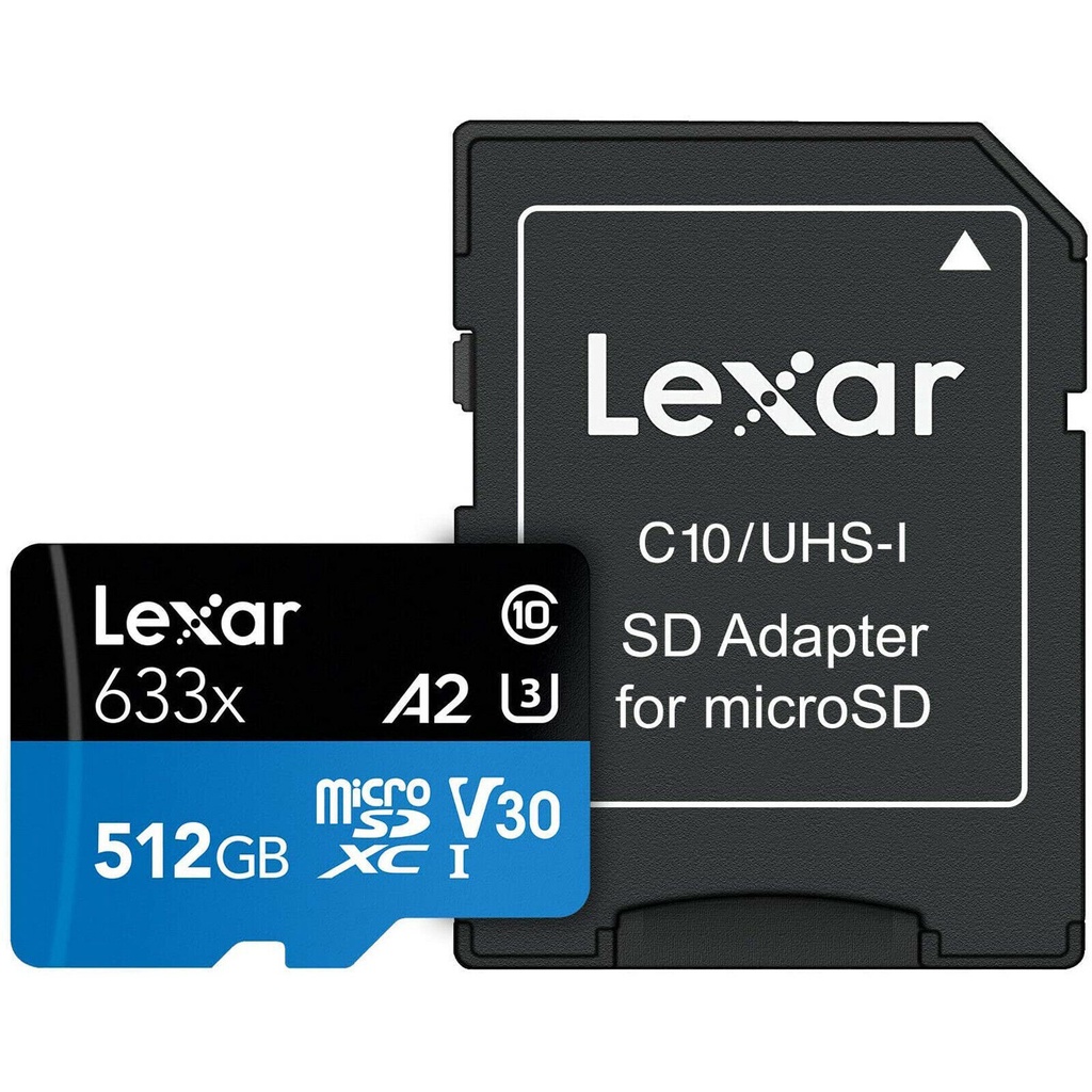 Thẻ nhớ Lexar 512GB Micro SD Card SDXC UHS-I High Performance 633x 100MB/s U3 4K w/adapter TF Memory Card