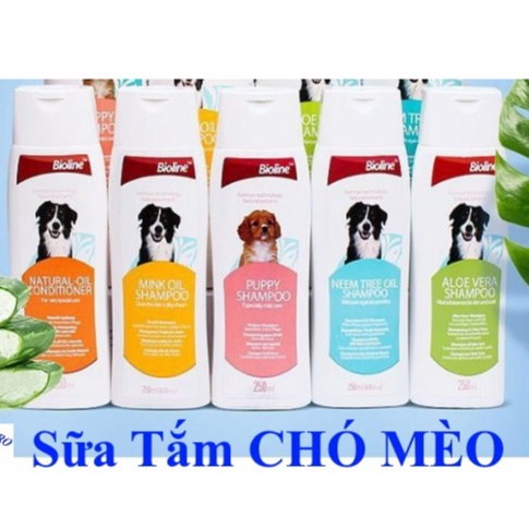 SỮA TẮM CHO THÚ CƯNG CHÓ MÈO Bioline Dưỡng lông Siêu mượt Thơm lâu Khử mùi Chai 250ml