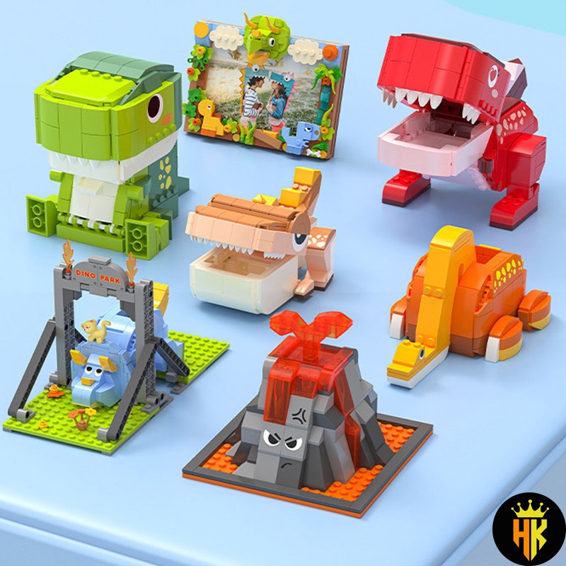 Đồ Chơi Lắp Ráp Kiểu LEGO Hộp Bút Khủng Long T-rex Giá Đỡ Điện Thoại,Kệ Sách,Khung Ảnh JAKI No.JK5101 Với 200+ Mảnh Ghép
