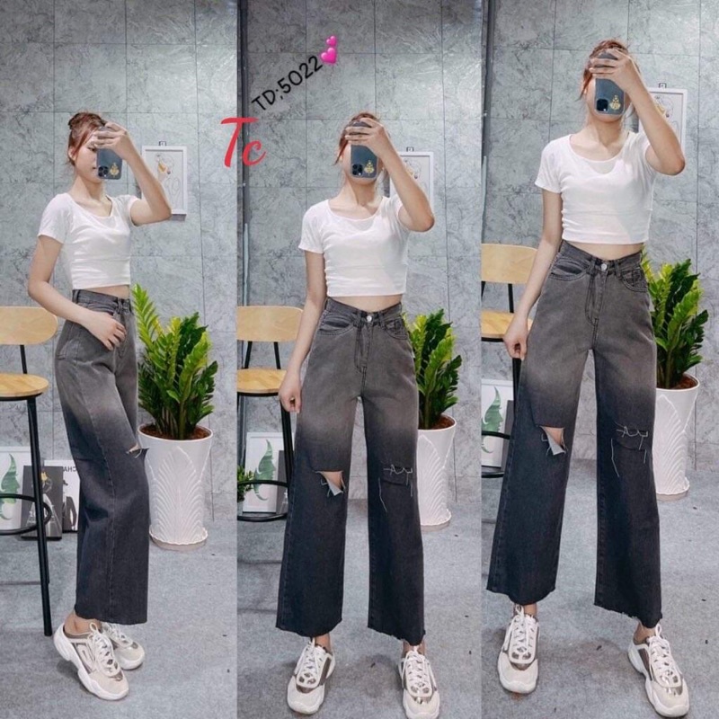Quần ống rộng loang khói rách TC12