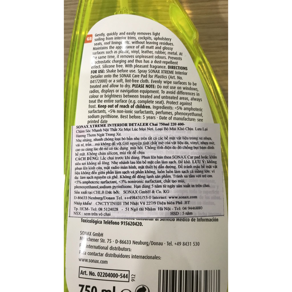 Làm sạch nội thất ô tô Sonax Xtreme Interior Detailer 750ml