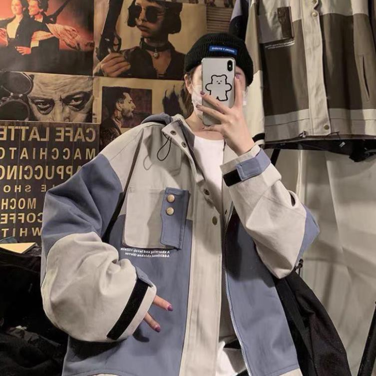 Áo khoác kaki túi hộp unisex form rộng Túi Ngang Nút nam nữ phong cách ngầu của năm