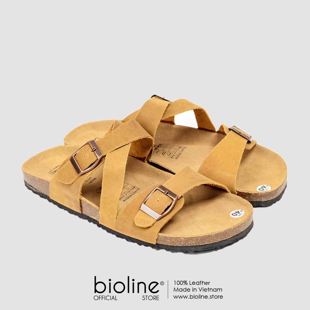 [DA BÒ THẬT] D25-Dép Sandal da bò Unisex quai chéo Birken Bioline (Đế trấu, da bò thật nguyên tấm)