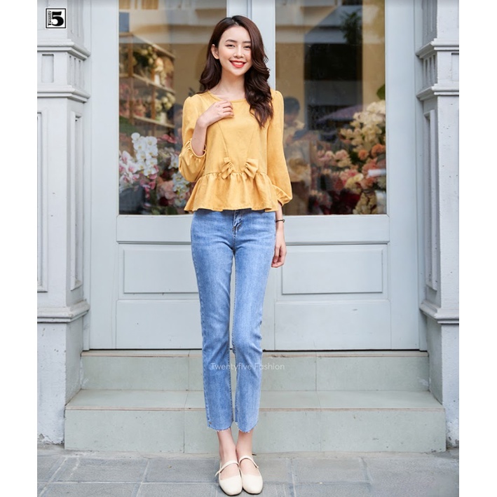 Quần Jeans nữ mài ống đứng gấu tua rua Twentyfive 3438M