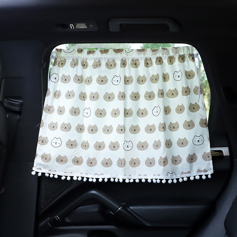 Tấm Vải Cotton Che Nắng Cách Nhiệt In Hình Gấu Hoạt Hình Trang Trí Xe Hơi