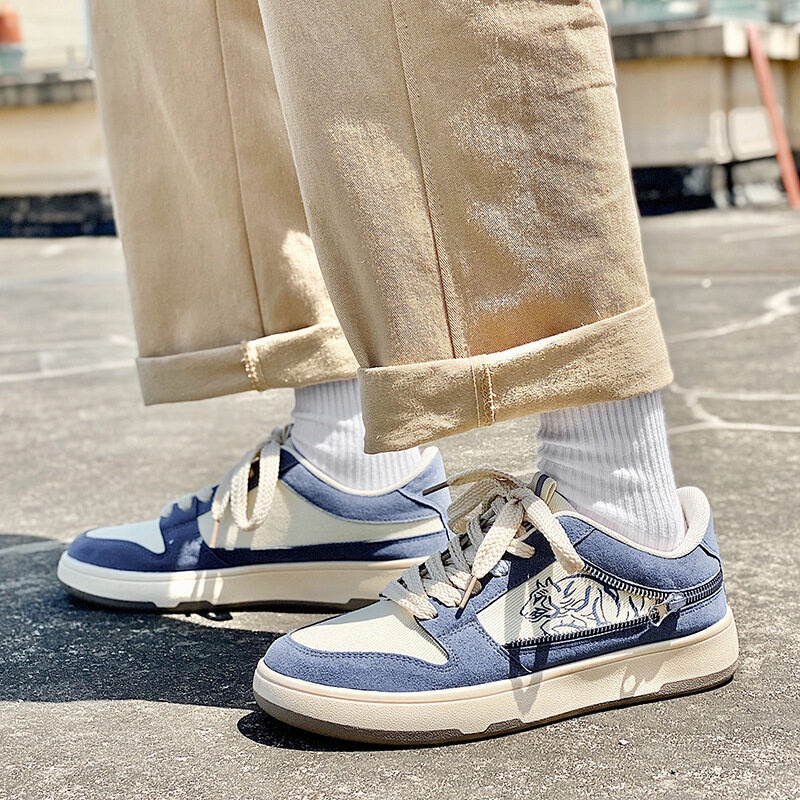 Giày thể thao RENBEN vải canvas đế bằng phối dây kéo thời trang cho nam