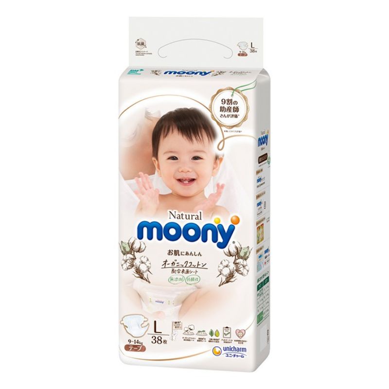 Bỉm Moony Natural nội địa nhật quần/dán size NB90/S82/M58/L44/XL38