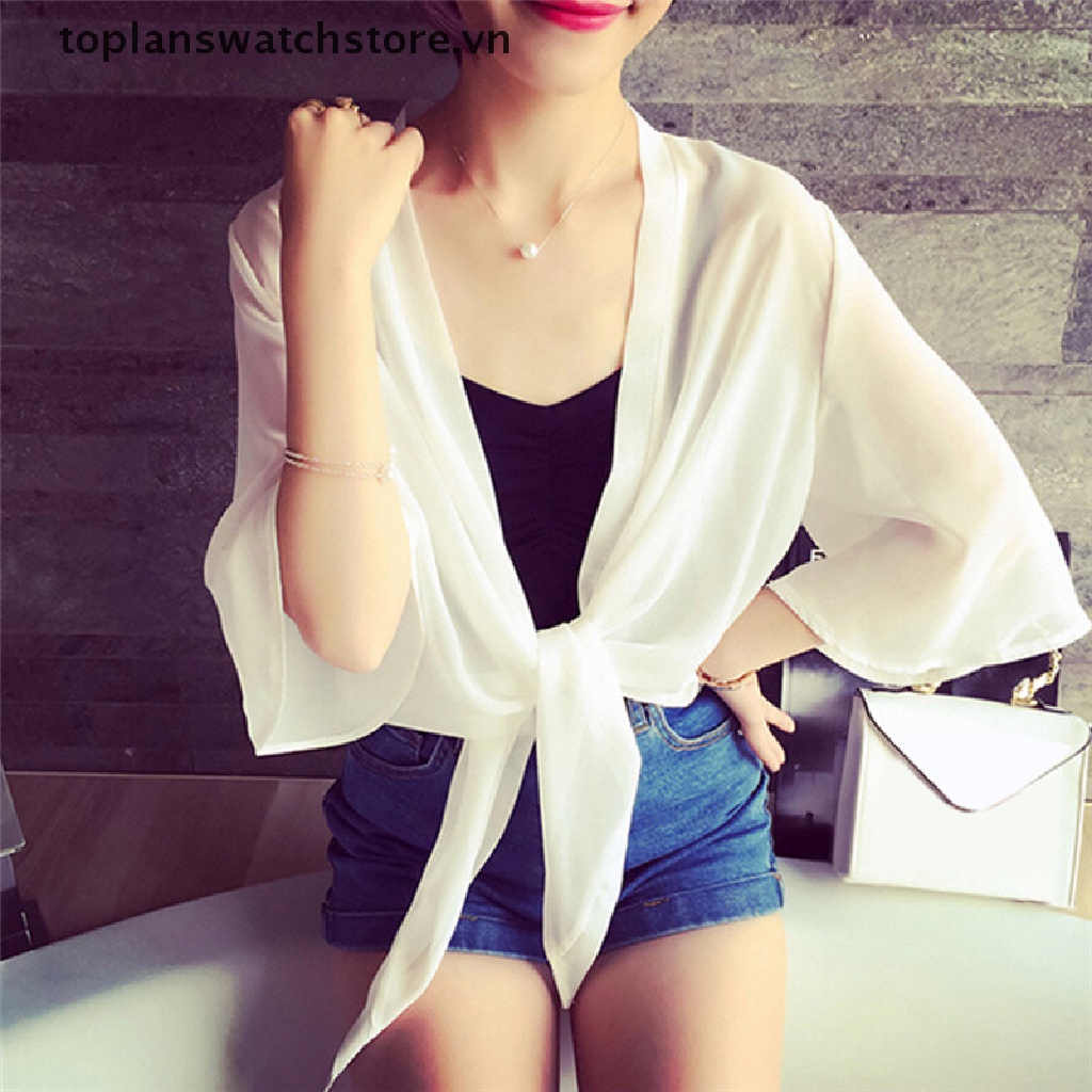 [toplanswatchstore] Áo Khoác Cardigan Chống Nắng Bằng Vải Voan Mặc Ngoài Bikini Đi Biển Mùa Hè Cho Nữ