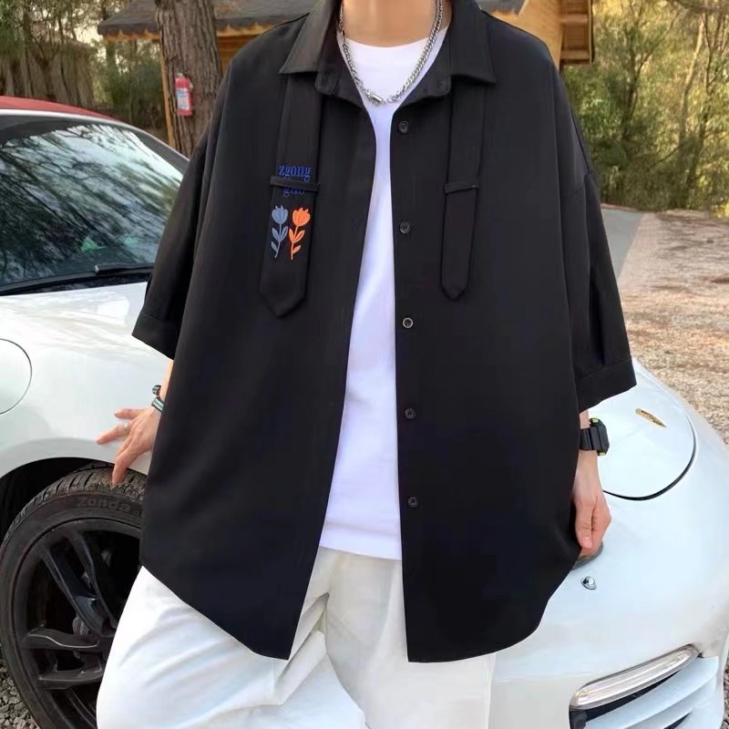 Áo Sơ Mi Nam Giải trí thời trang lỏng lẻo đơn giản phong cách hàn quốc áo sơ mi nam form rộng áo sơ mi nam ngắn tay