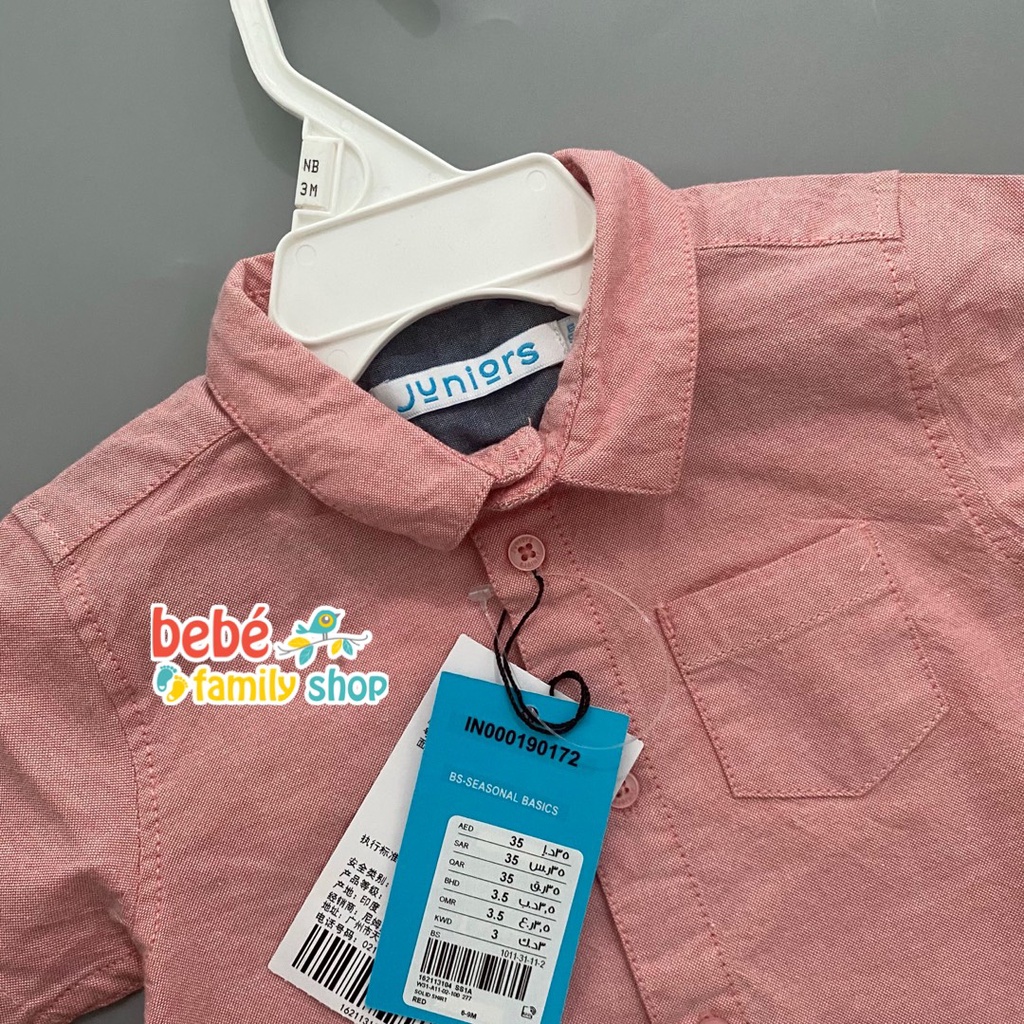 Áo sơ mi cộc tay bé trai sơ sinh đến 1 tuổi form slimfit / Áo sơ mi bé trai trơn trắng, xanh, hồng Junior xuất dư - ATJ