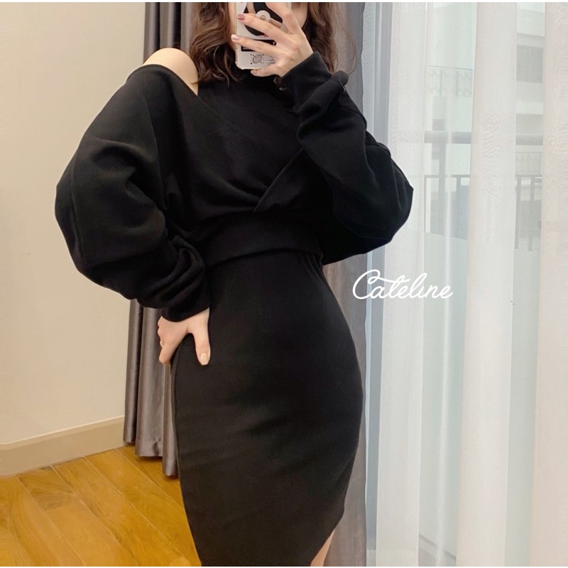 Set váy nữ Cateline len tăm body kèm khoác trễ vai chữ V quyến rũ - SCL001 | BigBuy360 - bigbuy360.vn