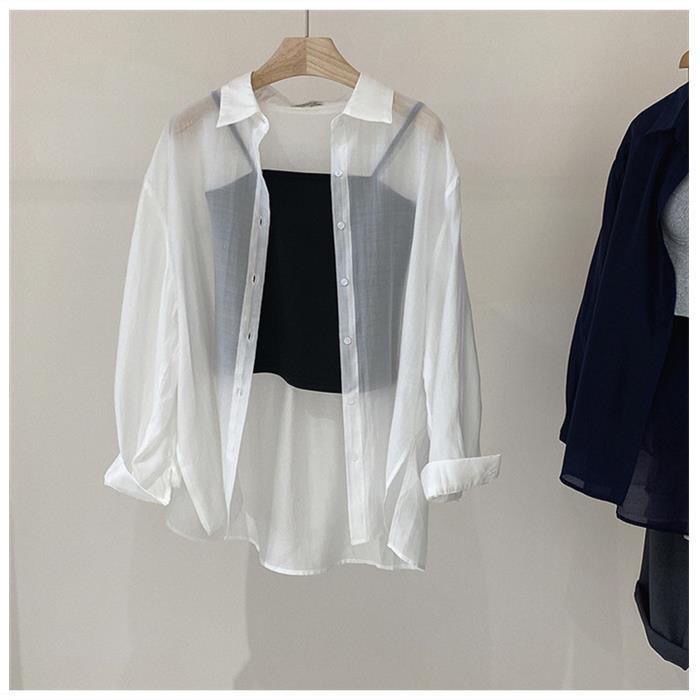 Áo Sơ Mi Chống Nắng Tay Dài Dáng Rộng Cài Nút Bên Hông Phong Cách Hàn Quốc Thời Trang Xuân Hè Cho Nữ
