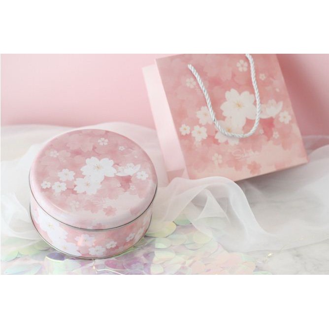 Hộp thiếc tròn đựng bánh loại 17cm kèm túi